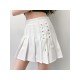 Trendy Tie Wrap Solid White Pleated Short Skirts