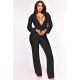 V Neck Solid Black Long Sleeve Jumpsuits