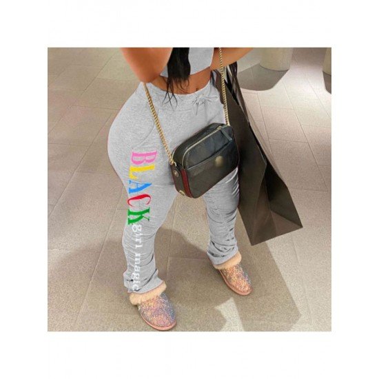 Sports Black Letter Printed Flare Trousers