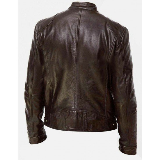 Leather Black Stand Collar Men Jackets