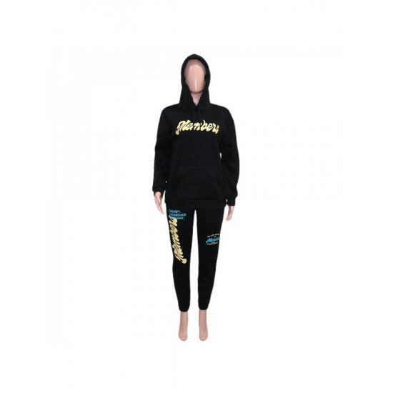  Casual Hooded Letter Printing Women's Trouser Sets