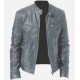 Leather Black Stand Collar Men Jackets