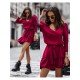  V-Neck Split Hem Puff Shoulder Short Dress