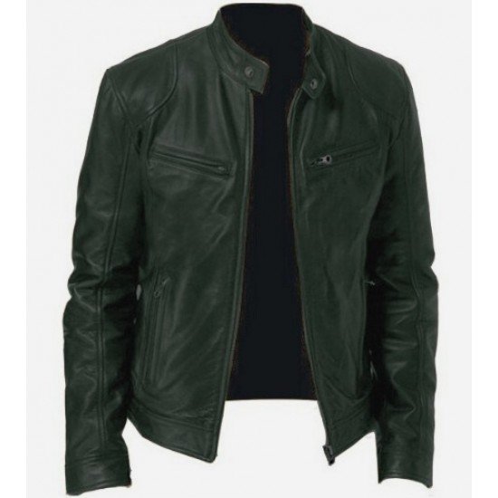 Leather Black Stand Collar Men Jackets