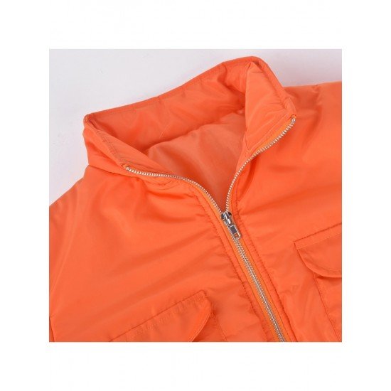 Street Winter Solid Zipper Up Warmth Short Coats