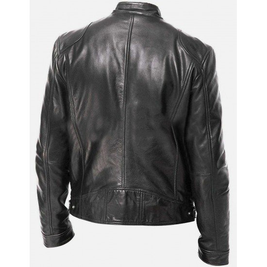 Leather Black Stand Collar Men Jackets