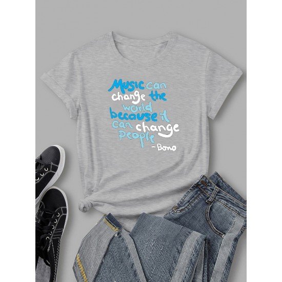 Simple Leisure Letter Printed T Shirts For Women