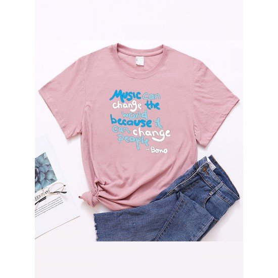 Simple Leisure Letter Printed T Shirts For Women