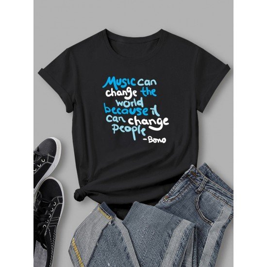 Simple Leisure Letter Printed T Shirts For Women