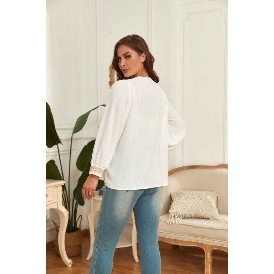 Ladies V Neck White Plus Size Blouse Tops