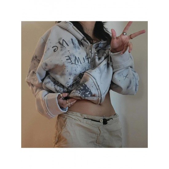  Butterfly Pattern Printing Loose Hooded Collar Coats