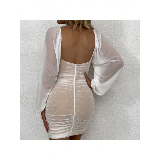  Sexy Square Collar See Through Women's Dress