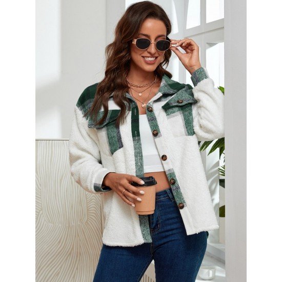  New Loose Plush Plaid Women's Coat