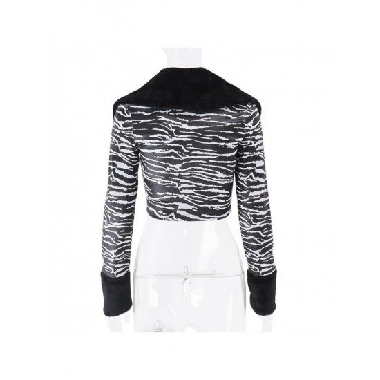  Zebra Stripes Patchwork Cropped Coats For Women