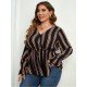  Casual V Neck Striped Women's Long Sleeve Shirt