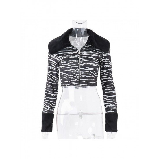  Zebra Stripes Patchwork Cropped Coats For Women