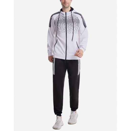 Printed Hooded 2 Piece Long Tracksuit Sets For Men