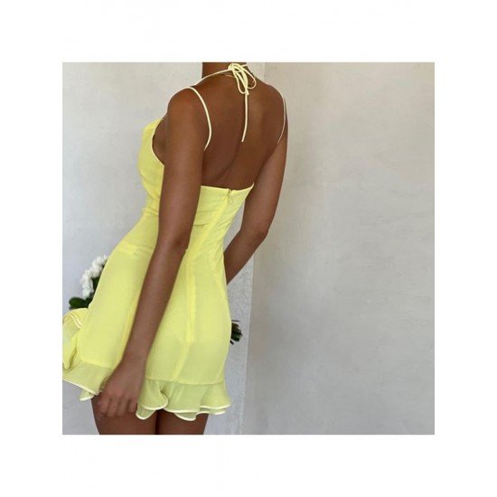 Sexy Summer Solid Backless Halter Mini Dress 