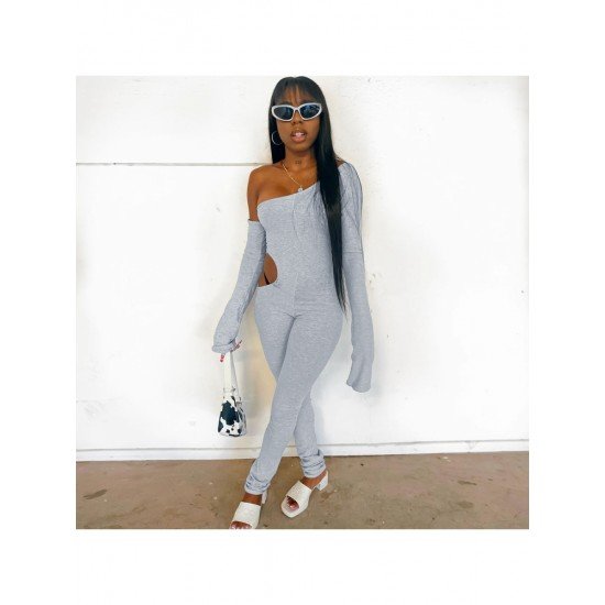  Sexy Irregular Hollowed Out Pure Color Women's Jumpsuit