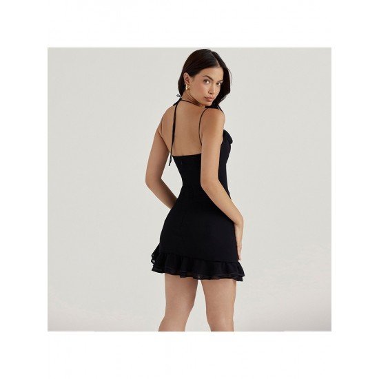 Sexy Summer Solid Backless Halter Mini Dress 