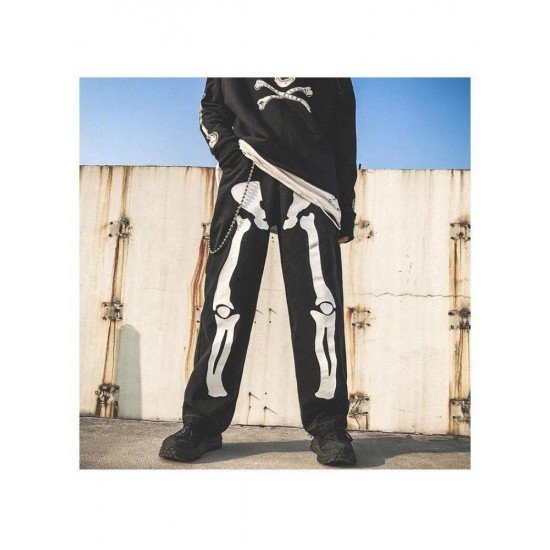 Skeleton Printed Black High Waist Jeans