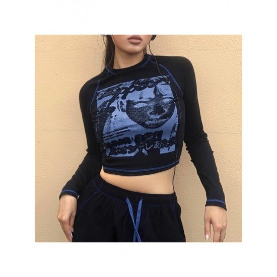  2022 Round Neck Printing Casual Crop Top