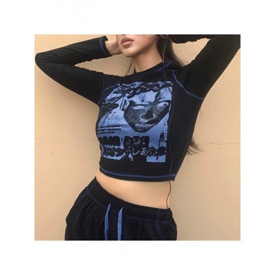  2022 Round Neck Printing Casual Crop Top