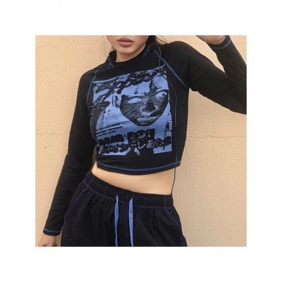  2022 Round Neck Printing Casual Crop Top