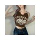  American Retro Letter Printing Women's Crop T-shirt