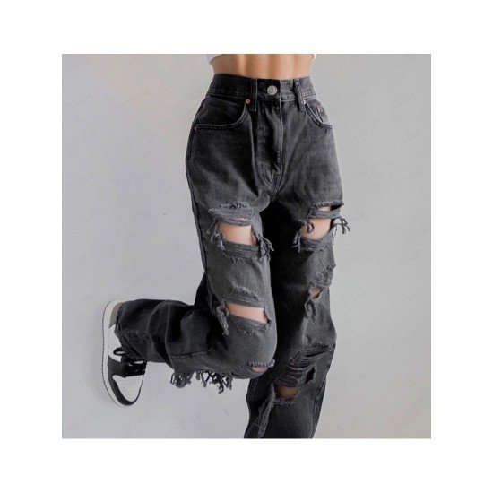Street Fashion Pure Color Ripped Women Jeans