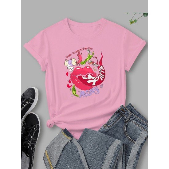 Lip Tongue Graphic Short Sleeve T Shirt Tops