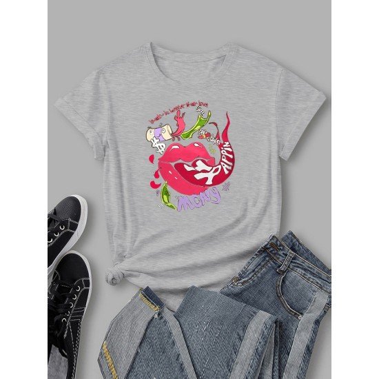 Lip Tongue Graphic Short Sleeve T Shirt Tops