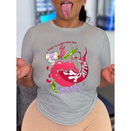 Lip Tongue Graphic Short Sleeve T Shirt Tops