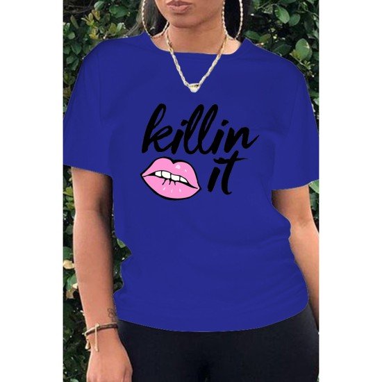 Letter Lip Graphic White T Shirts For Women