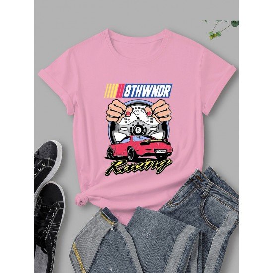 Car Graphic White Graphic T Shirts For Women