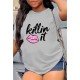 Letter Lip Graphic White T Shirts For Women