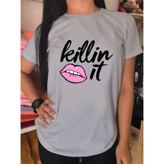 Letter Lip Graphic White T Shirts For Women