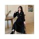  V-Neck Embroidery Temperament Women's Black Dress