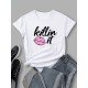 Letter Lip Graphic White T Shirts For Women