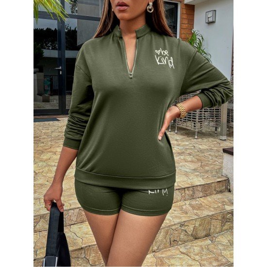  Casual Letter Printing Zipper Women's Suits