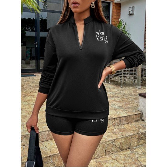  Casual Letter Printing Zipper Women's Suits