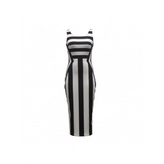 Summer Backless Striped Sleeveless Midi Dress