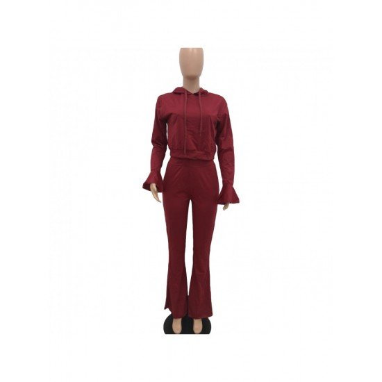  Pure Color Hooded Women's Casual Two-Piece Suit