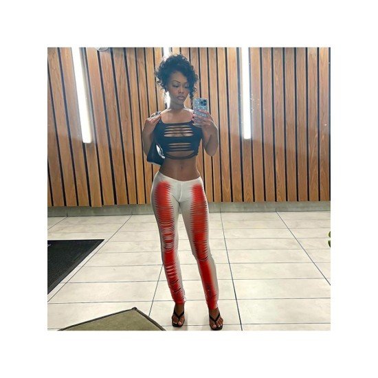 Ripped Contrast Color Sexy Pencil Trousers