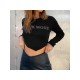 Stylish Letter Hot Drilling Black Cropped Tops