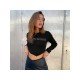 Stylish Letter Hot Drilling Black Cropped Tops