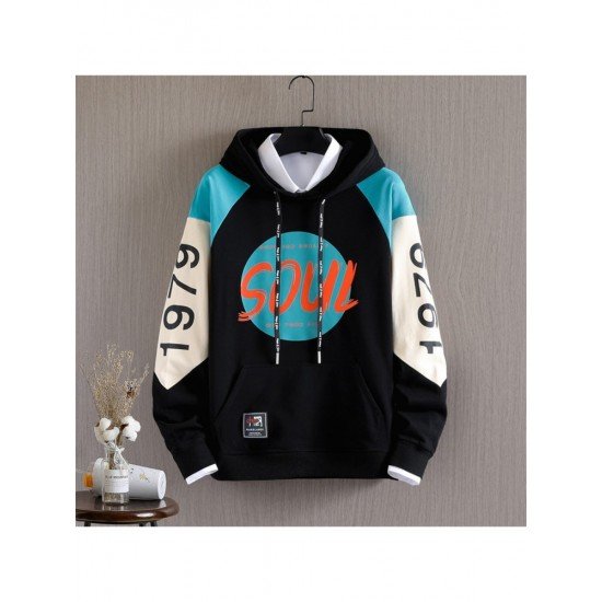 Street Casual Fashion Color Blocking Men Hooded Tops