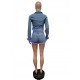  Fashion Feather Denim Top And Shorts Women's Suit