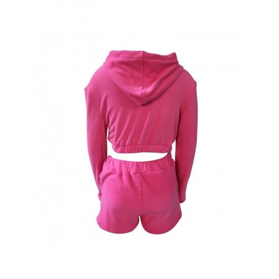  Pure Color Hooded Zipper Women's Casual Set