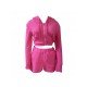  Pure Color Hooded Zipper Women's Casual Set